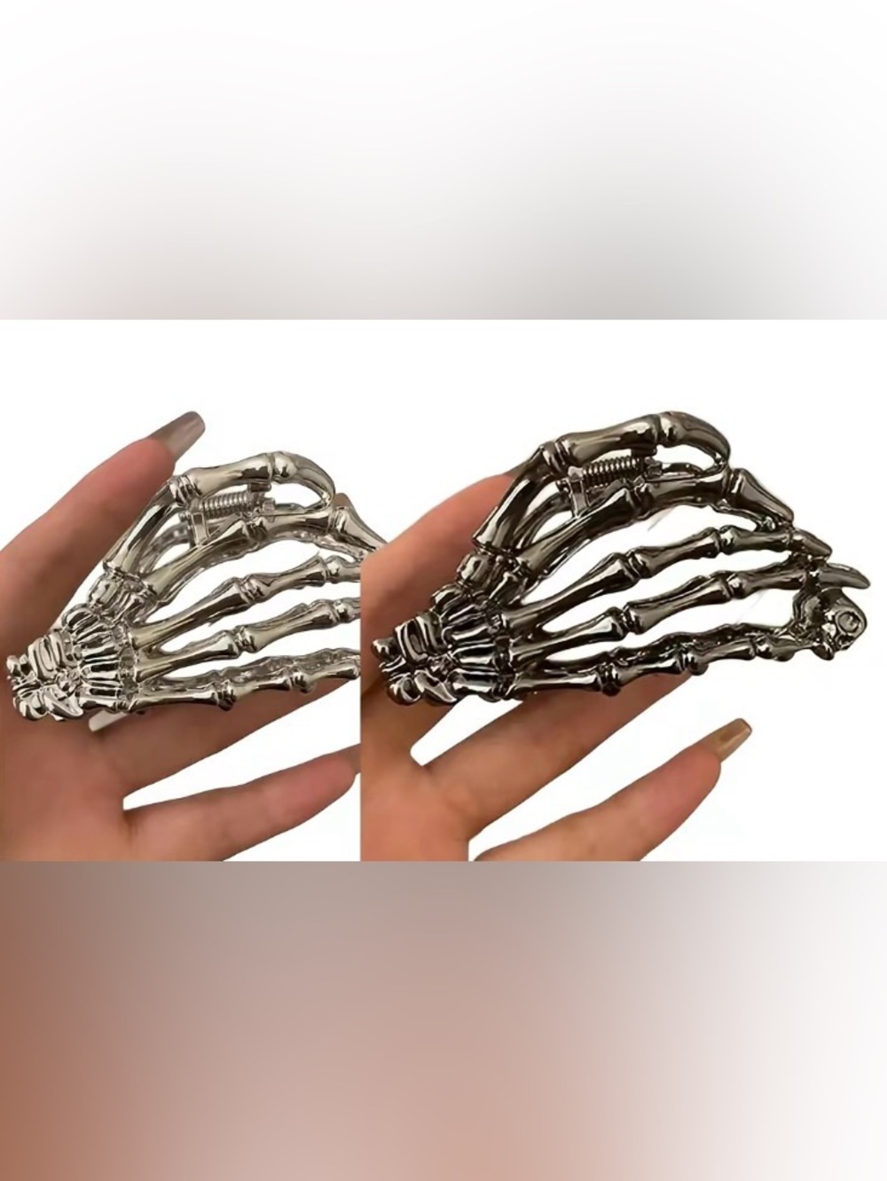 Skeleton Hand Hair Clips - Metallic Silver Women’s Accessory You Choose Color